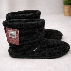 Muk Luks Fuzzy Bootie Slippers Black NWT Women’s 9-10 Cozy Plush